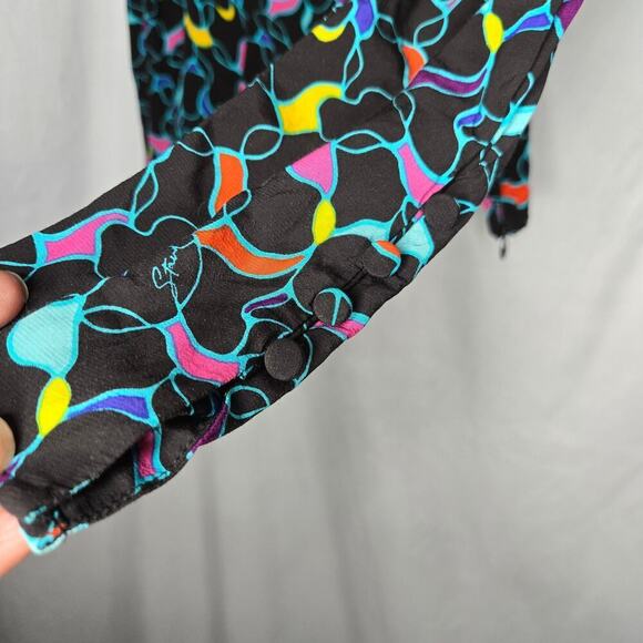 STAUD Women Multicolor Abstract Print Blouse Size 4 Sweetheart Neckline Keyhole - Picture 4 of 12